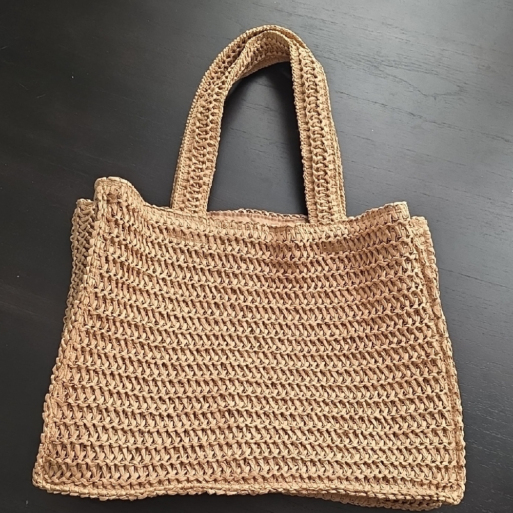 Stylish Tan Woven Tote Bag